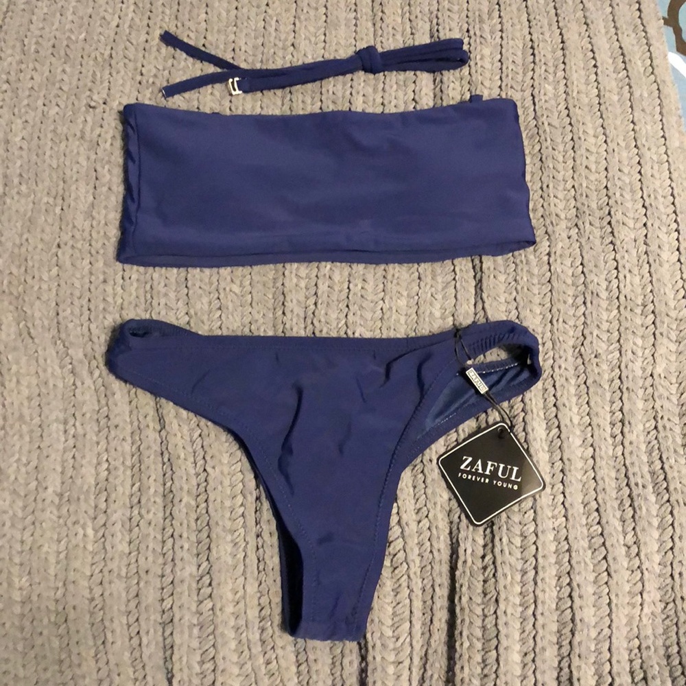 Zaful Purplish Blue Bandeau Bikini